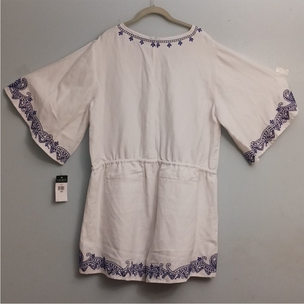 Lauren Ralph Lauren White and Blue Embroidered Linen Blend Boho Romper Size 18W - Picture 13 of 13